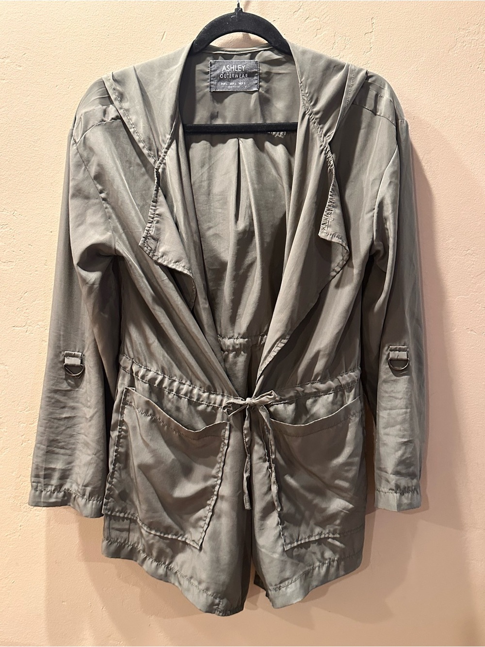 Ashley Outerwear Hooded Utility Anorak Jacket Sage Olive Green Drawstring L